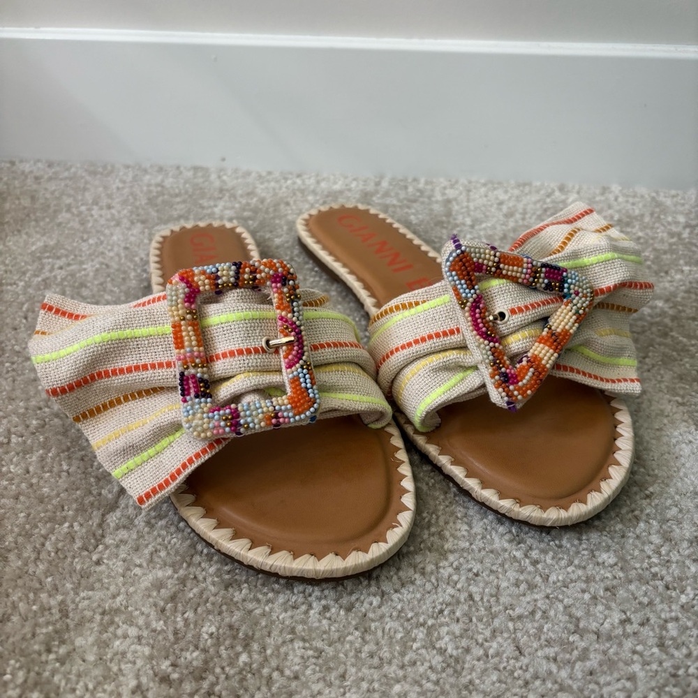 Gianni Bini Multicolor Beaded Buckle Slide Sandals